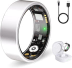 Smart Ring Health Tracker for Women & Men, Fitness Ring with Heart Rate Blood Oxygen, Sleep monitor, Step Tracker, IP68 Waterproof Compatible with iOS & Android, No Subscription Fee (Silver, 13) by Unknown