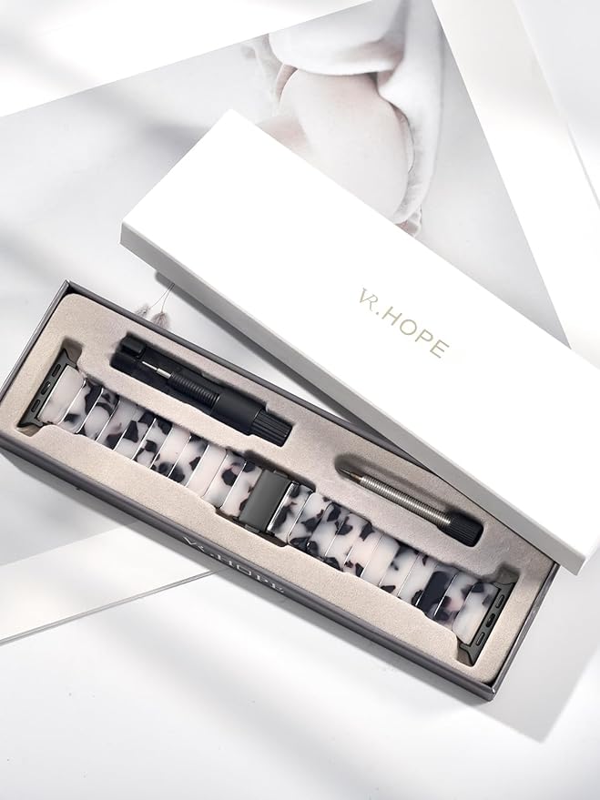 V.R.HOPE Apple Watch Band for Series 11/10/9/8/7/Ultra3 46mm 45mm 44mm 42mm 49mm Fashion Lightweight Resin Dressy Strap for Women Bracelet Compatible with iWatch Series 6/5/4/3/2/1/SE (Black Floral) - Image 8