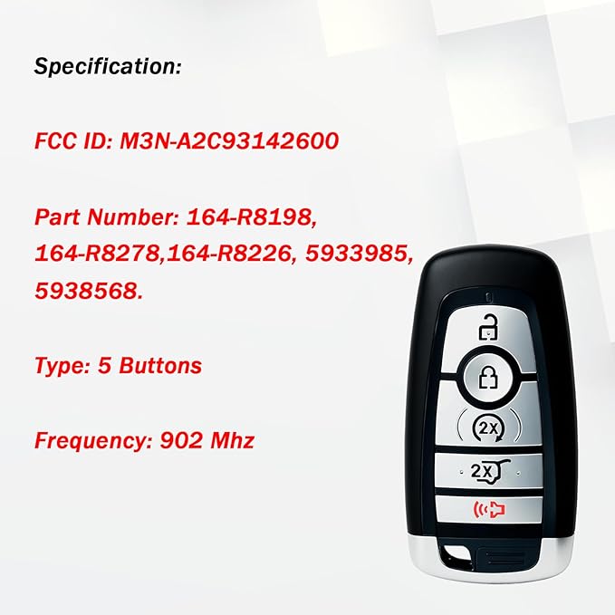 Self-Programmable Replacement for Proximity Smart Key Fob Compatible with 2018-2022 F ord Explorer Expedition Edge 2020-2022 Lincoln Navigator Aviator Corsair (FCC:M3N-A2C93142600 5 Buttons) 1PCS - Image 3