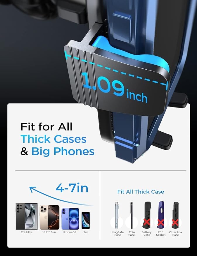 LISEN for iPhone 17 Mount for Car Vent [Never Blocking] 360 Rotatable Car Phone Holder Air Vent Clip Hands Free Cellphone Car Mount for iPhone 17 Pro Max Plus 17 pro max 16 15 Samsung Android, Black - Image 8