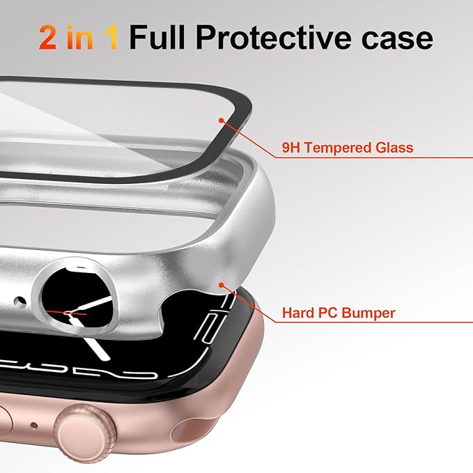 [2 Pack] Case for Apple Watch Series 10 Screen Protector 42mm Accessories Built-in HD Tempered Glass Full Protective PC Hard Bumper Lightweight 2 in 1 Cover Compatible iWatch S10 - Image 6