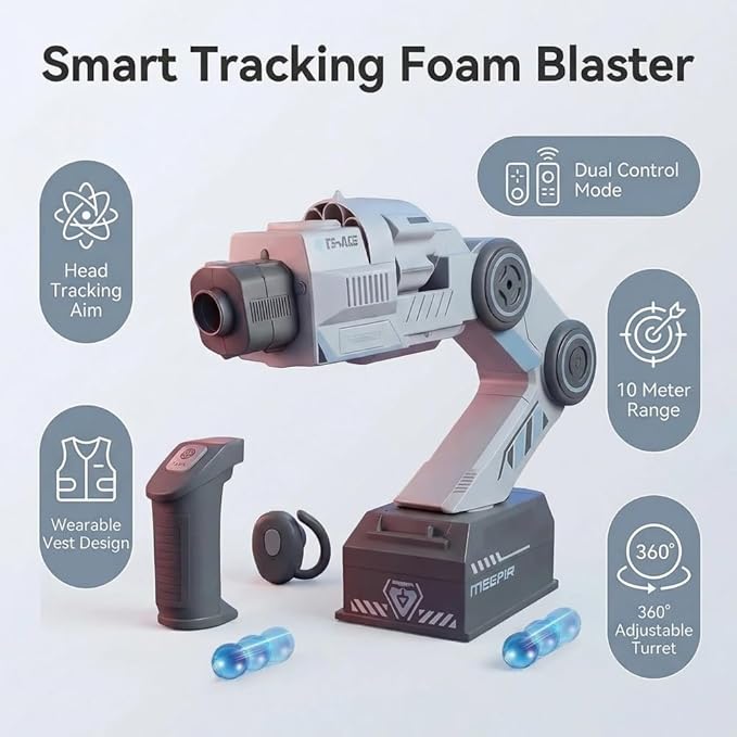 Smart Tracking Mechanical Arm Foam Blaster - Robot Arm Tracking Blaster Wearable & Cool Inductive Robot Shoulder Mount, Dual Control Cosplay & Inductive Game for Teens Adults (Yellow) - Image 3