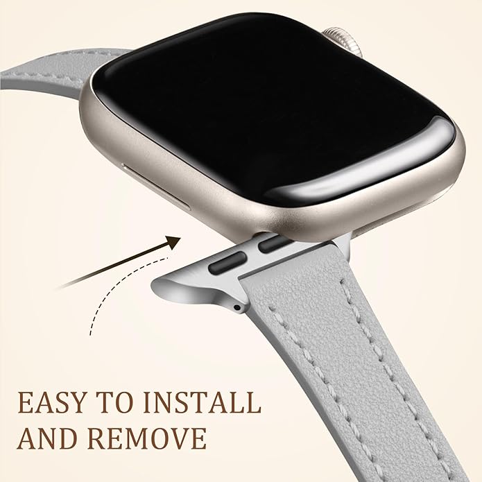 Charlam Slim Leather Band Compatible with Apple Watch Bands for Women 40mm 38mm 41mm 42mm 44mm 45mm 46mm, Top Grain Genuine Leather Strap Thin Wristband for iWatch Series 11 10 SE 9 8 7 6 5 4 3 2 1 - Image 4