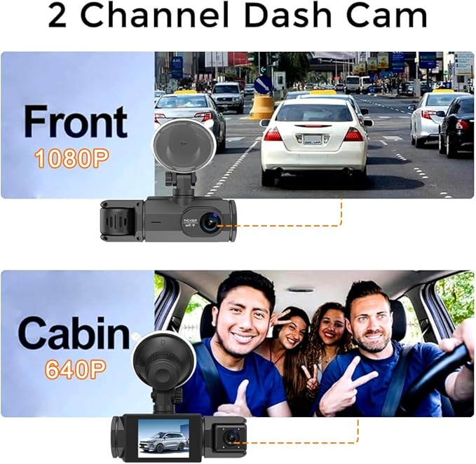 Dash Cam for Cars, 1080P Full HD Dual Dash Cam Front Inside, WiFi, 2" Screen, Night Vision, G-Sensor, Loop Recording, 170° Wide Angle, APP Control (Dual Dashcam) - Image 2