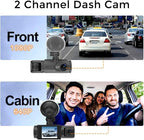 Dash Cam for Cars, 1080P Full HD Dual Dash Cam Front Inside, WiFi, 2" Screen, Night Vision, G-Sensor, Loop Recording, 170° Wide Angle, APP Control (Dual Dashcam) - Image 2