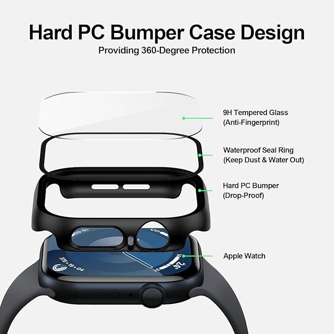 6 Pack Case with Tempered Glass Screen Protector for Apple Watch Series 9/8/7 41mm, Ultra-Thin Protective Face Cover Hard PC Bumper Case for iWatch 41mm Accessories - Image 2