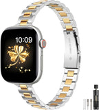 WFEAGL Slim Stainless Steel Band Compatible with Apple Watch 42mm 41mm 40mm 38mm Women, Elegant Dressy Jewelry Bracelet, Thin Lightweight Metal Strap for iWatch Series 11 10 9 8 7 6 5 4 3 2 1 SE, Silver+Gold by WFEAGL