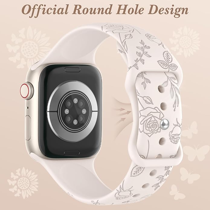 6 Pack Floral Engraved Silicone Bands Compatible for Apple Watch Band 38mm 40mm 41mm 42mm 44mm 45mm 46mm 49mm Women,Flower Sport Straps for iWatch Series 10 9 8 se Ultra 7 6 5 4 3 2 - Image 4