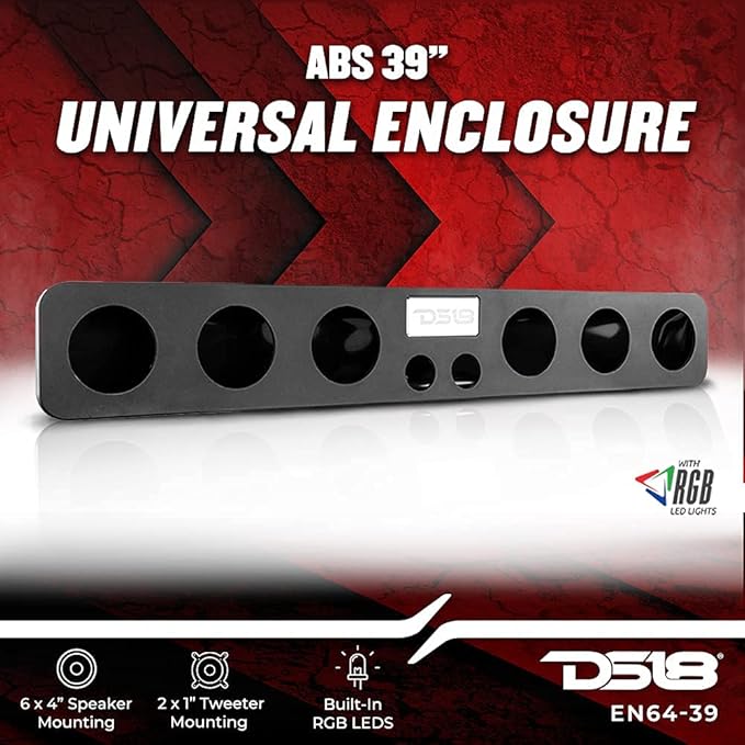 DS18 Hydro EN64-39 High Density Abs 39" Universal Speaker Enclosure, Fits 6 X 4 Speakers and 2 x 1 Tweeters - for All Elements Cars, ATVs, UVTs - No Speakers - Image 4