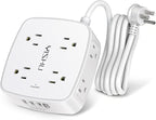 6 Ft Surge Protector Power Strip - 8 Widely Outlets with 4 USB Ports, 3 Side Outlet Extender with 6 Feet Extension Cord, Flat Plug, Wall Mount, Desk USB Charging Station, ETL,White by YISHU