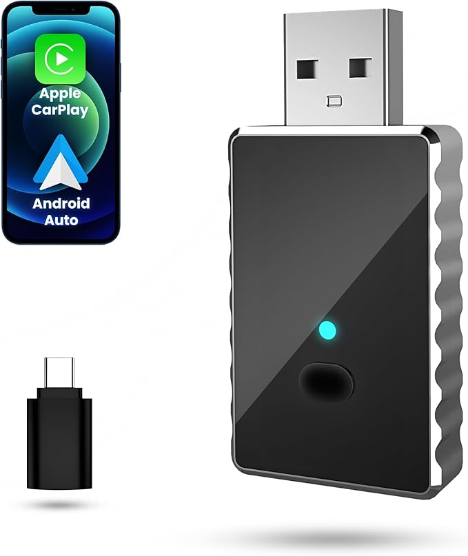 Wireless Apple CarPlay for iPhone & Android Auto Adapter for Android | 2-in-1 | Instantly Converts Wired to Wireless | Plug & Play | No Latency | Mini Size | USB Type-A & USB-C Extension by HAAVITEK