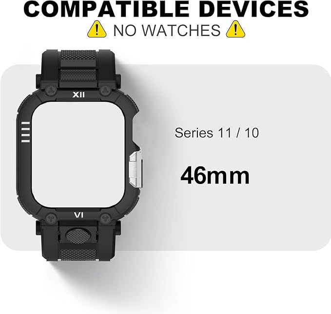 XYF Sport Smartwatch Cases with Band for Men, Rugged Shockproof Protective Metal Bumper Case,Compatible with Apple Watch 46mm Series 11 10 Replacement (46mm,Black/Silver) - Image 2