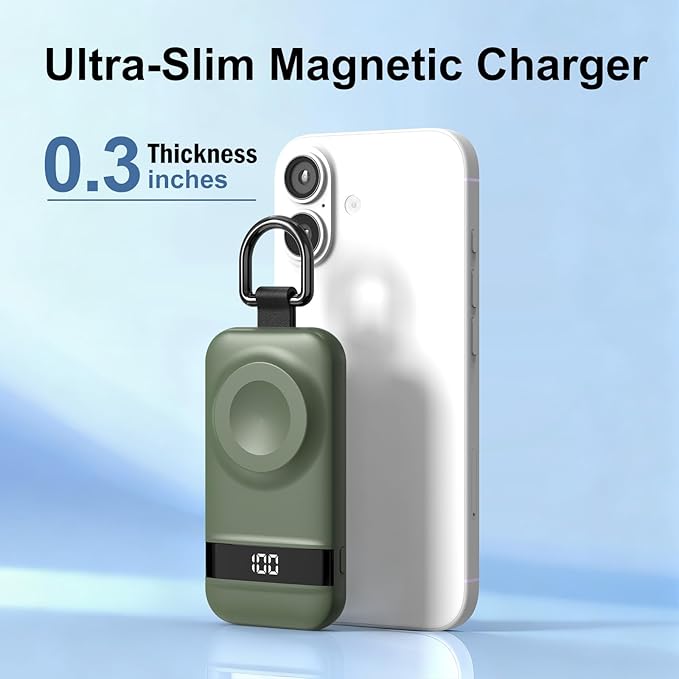 Portable Charger for Apple Watch, 2500mAh & Digital Display – Magnetic Fast Charging iWatch Charger for Travel – for Apple Watch Series 1-11/SE1-3/Ultra 1-3 (Dark Green, 2.5, Watts) - Image 2