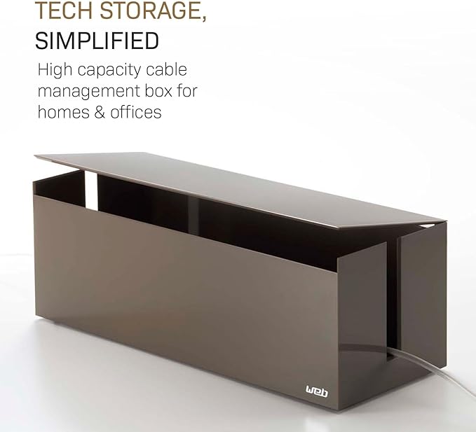 YAMAZAKI Home Cable Management Box – Cord Organizer Box with Lid, Minimalist Cable Storage for Office, Abs Plastic - Abs Plastic - Image 2