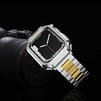 Compatible with Apple Watch Band and Case, Stainless Steel Metal Chain with TPU Cover, Smart-Watch Link Bracelet Strap, Wrist-Band for i-Watch Series 10 11, 46mm, Silver+Gold - Image 8