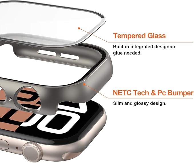 JZK 2 Pack Case with Tempered Glass Screen Protector for Apple Watch Series 6/5/4/SE 44mm, Slim Guard Bumper Full Coverage Hard PC Protective Cover HD Ultra-Thin Cover for iWatch 44mm,Titanium - Image 2
