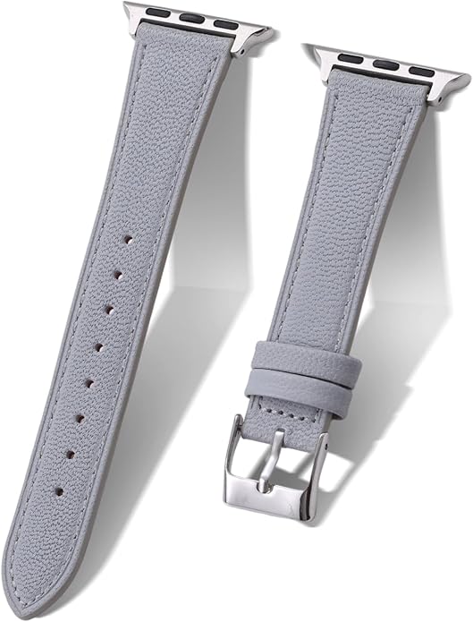 Soft French Goatskin Women Slim Leather Watch Band Compatible with Apple Watch 38mm 40mm 41mm 42mm 44mm 45mm 46mm 49mm, Thin Leather Strap Replacement for iWatch Series Ultra SE 10 9 8 7 6 5 4 3 2 1 by Biggyboom