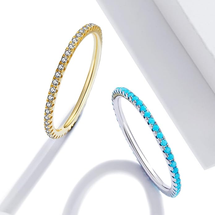 2MM Thin Band Eternity Rings 925 Sterling Silver Black Cubic Zirconia Egagement Rings Wedding Anniversary Stackable Rings Christmas Gifts for Her - Image 5
