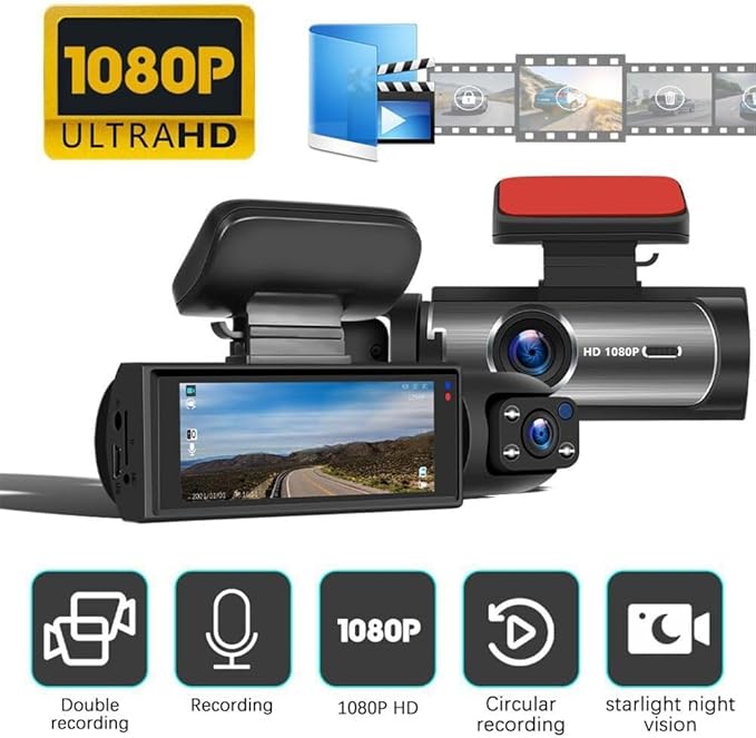 Vigil Dash Cam 2025, Vigil Dash Cam Front and Rear, 1080p Night Vision Car Driving Recorder, 24H Parking Mode, 32G Memory Card (DashCam+32G Memory Card) - Image 3