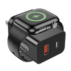 for Apple Watch Charger,20W PD 3-in-1 Fast Charger with Magnetic Wireless Charging and Dual Ports, Portable USB C Wall Charging Block Compatible with iPhone, Apple Watch Series (Black) by HONOT