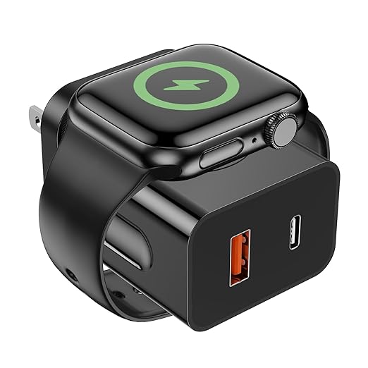 for Apple Watch Charger,20W PD 3-in-1 Fast Charger with Magnetic Wireless Charging and Dual Ports, Portable USB C Wall Charging Block Compatible with iPhone, Apple Watch Series (Black) by HONOT