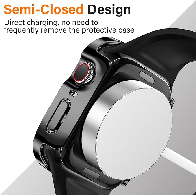 Amizee 2 Pack Case Compatible with Apple Watch Series 9/8/7 45mm Case with Built-in Screen Protector, Ultra-Thin Hard PC Straight Edge Anti-Scratch Protective Cover for iWatch 45mm (Black) - Image 4