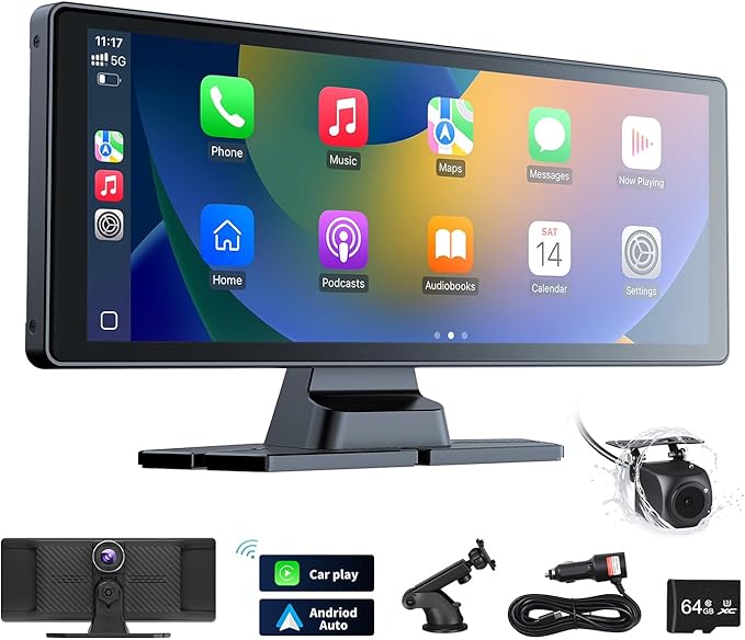 10.26" Carplay Screen for Car,4K Dash Cam,Portable Tablet for Apple Android Auto,Voice Touch Control GPS Navigation,Stereo Audio Radio,Rear Backup Camera,Bluetooth,Wireless Mirror for Truck by Unknown
