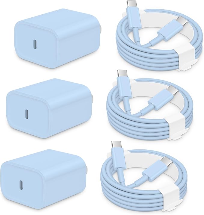 3 Pack AISNI Fast Charger Block Compatible with iPhone 17 16 15 Charger Fast Charging USB C Charger Long Type C Chargers Cord 6 FT for iP17 Air/17 Pro Max/16/15 Pro Max Series and Type C Device-Blue - Image 8