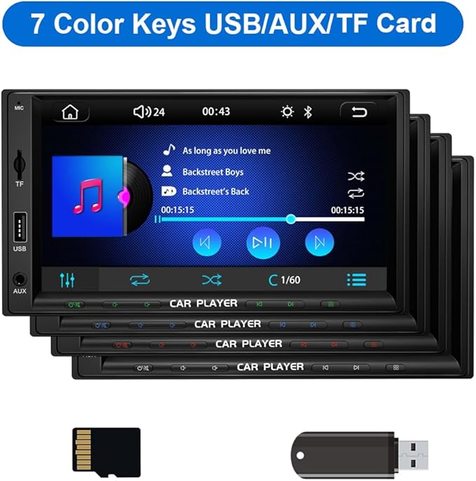 7 Inch Double Din Car Stereo with Wireless Apple Carplay & Android Auto Navi Radio Head Unit with Touch Screen Bluetooth AM/FM Receiver/Mirror Link/Backup Camera/TF/AUX/USB Input - Image 6