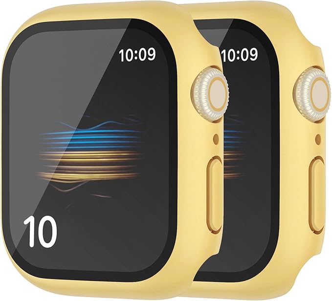2 Pack Hard Case for Apple Watch Series 9 8 7 41mm Tempered Glass Screen Protector Case, Full Coverage Button Shockproof Cover Iwatch Bumper (Yellow+Yellow, 41 mm) by HANKN