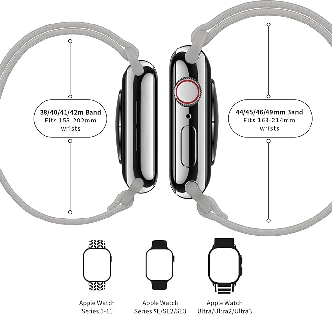 AMANECER Stretchy Nylon Bands Compatible with Apple Watch Ultra 3/2/1 SE Series 11/10/9/8/7/6/5/4, Adjustable Braided Elastic Sport Loop Rugged Straps for iWatch Women Men (Storm Gray, 44/45/46/49MM) - Image 4