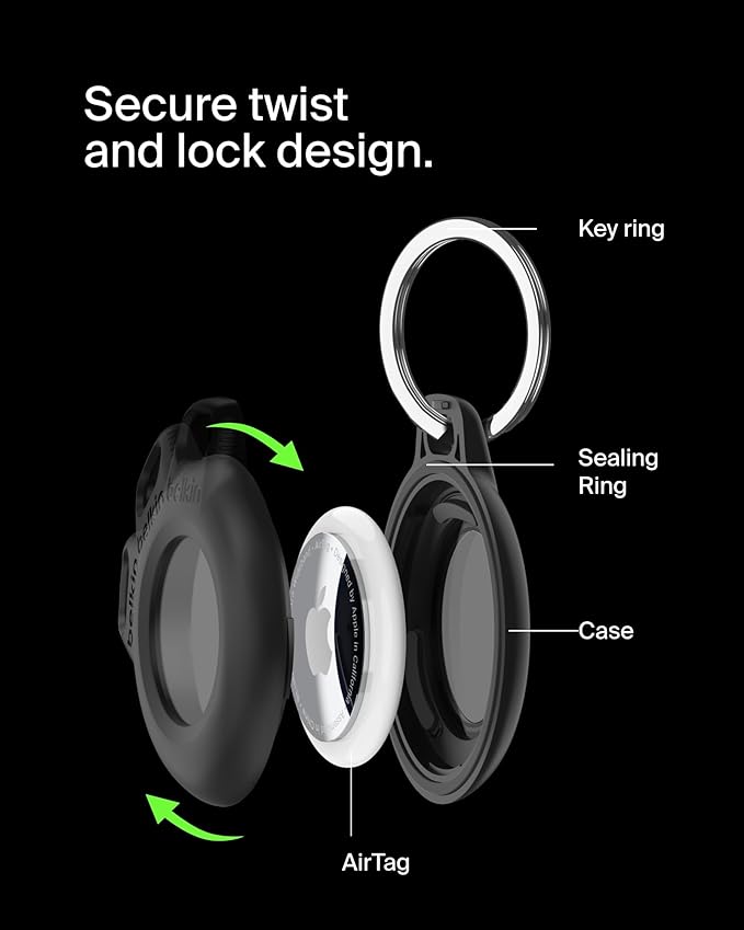 Belkin Waterproof Apple AirTag Secure Holder with Key Ring, Durable Scratch-Resistant AirTag Case, Protective AirTag Keychain Accessory for Keys, Pets, Luggage, Backpacks, and More - Black - Image 3