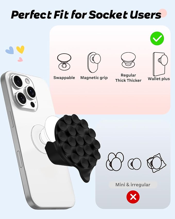 ivoler MagSuction Suction Phone Mount for Pop Socket, Universal Holder Stand for Phone Grips, Powerful Suction Cup, Fits The Smartphones with Pop Grip, Black - Image 5