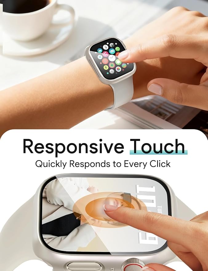 JR.DM 40mm 2 Pack Hard PC Case with HD Tempered Glass Screen Protector for Apple Watch Series 6/5/4/SE/SE2/SE3, Guard Bumper Full Protective Anti-Scratch Face Cover for iWatch, Starlight+ Clear - Image 4