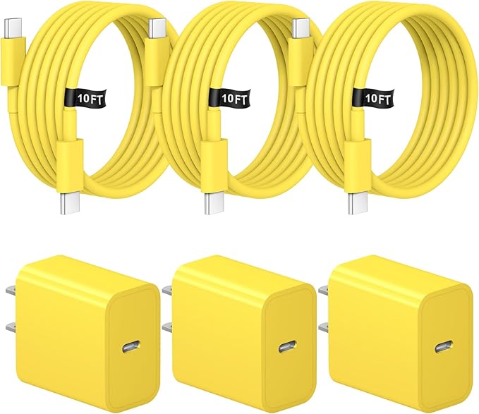 iPhone Charger Fast Charging 10FT iPhones 17 16 15 Charger 3 Pack Type C Chargers USB C Charger Compatible with iPhone Air 17/17 Plus/17 Pro/17 Pro Max/16/16 Plus/16 Pro/16 Pro Max (Yellow) by STAKYCET