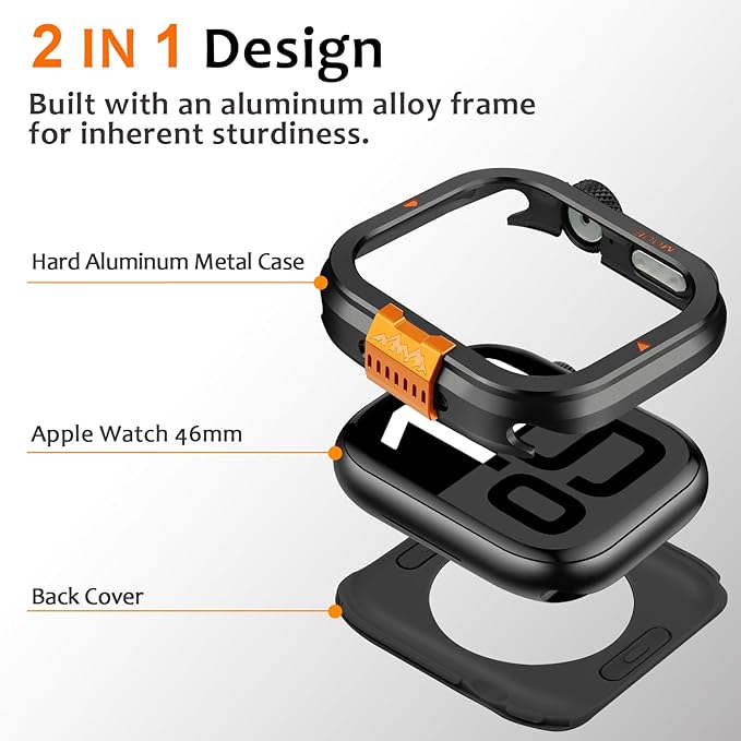 Amizee Metal Case Compatible with Apple Watch Series 11/10 46mm Case with Back Cover, Rugged Protective Bumper Cover for iWatch 46mm, Black - Image 5