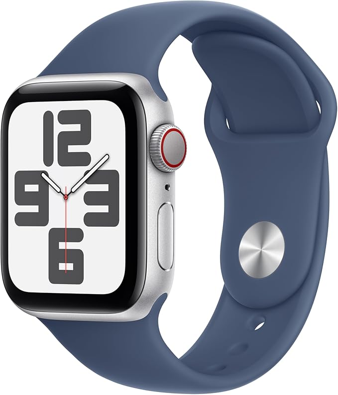 Apple Watch Series 10 [GPS + Cellular, 46mm] - Silver Aluminum Case with Denim Sport Band, M/L (Renewed) by Amazon+Renewed