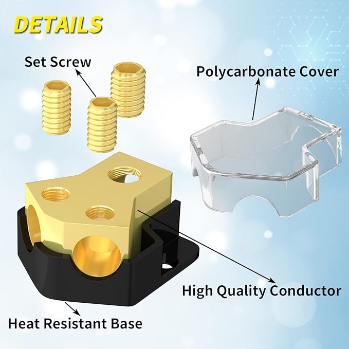 Joinfworld 12V Power Distribution Block Car Audio 2 Way Ground Distribution Block 0/2/4 Gauge in 4/8/10 Gauge Out 12 Volt Amp Distribution Block Splitter for Marine Automotive Car Boat - Image 3