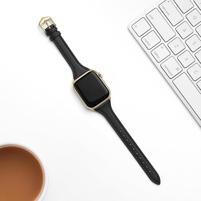 WFEAGL Compatible with Leather Apple Watch Band 41mm 40mm 38mm 42mm(series 11 10) Women, Top Grain Leather Strap Slim & Thin Replacement Wristband for iWatch Bands SE 3 2 1, Series 11 10 9 8 7 6 5 4 3 2 1 - Image 2
