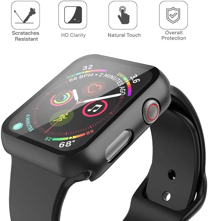 Misxi 2 Pack Hard PC Case with Tempered Glass Screen Protector Compatible with Apple Watch SE 3 (2025) SE 2 SE Series 6 Series 5 Series 4 44mm, Overall Shockproof Protective Cover for iWatch, 1 Black + 1 Transparent - Image 3