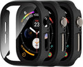Adorve [3 Pack] Tempered Glass Case for Apple Watch Screen Protector 45mm Series 7/8/9, Hard PC Face Cover Overall Protection Anti-Scratch Bumper Cases for iWatch 45mm Accessories, All Black by Adorve