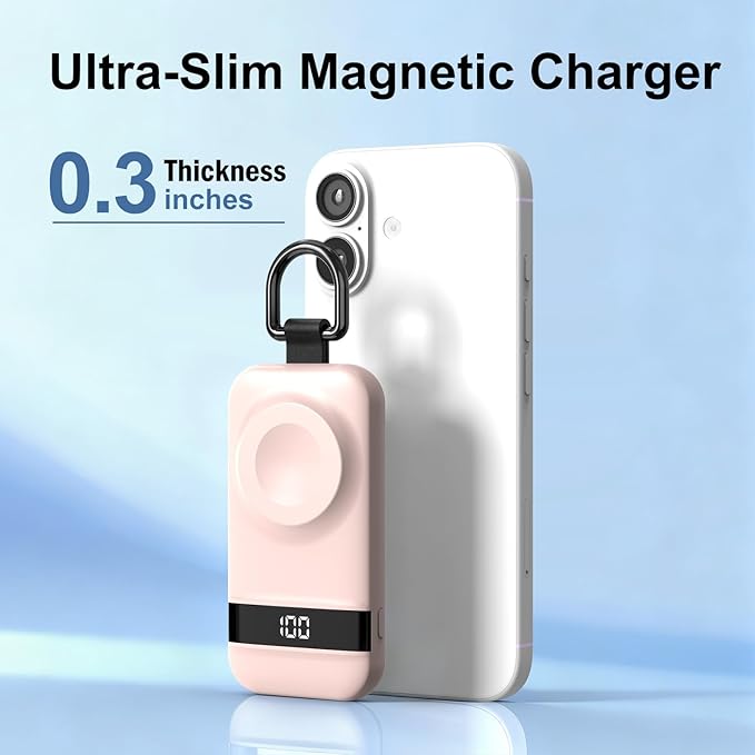 Portable Charger for Apple Watch, 2500mAh & Digital Display – Magnetic Fast Charging iWatch Charger for Travel – for Apple Watch Series 1-11/SE1-3/Ultra 1-3 (Pink, 2.5, Watts) - Image 2