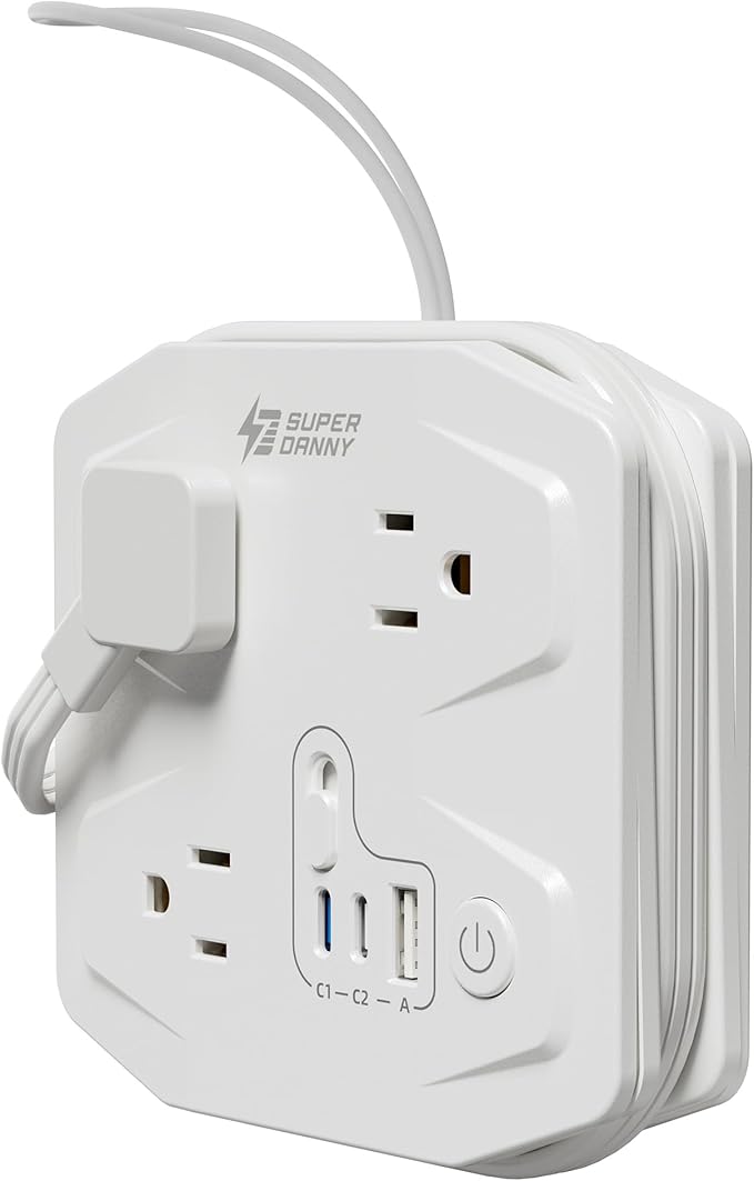20W Travel Power Strip SUPERDANNY 3-Foot Wrap Up Extension Cord with 3 Outlets and 3 Fast Charging USBs, No Surge Protector Cruise Approved Portable Mini Travel Charger for Home Office Hotel, White by SUPERDANNY