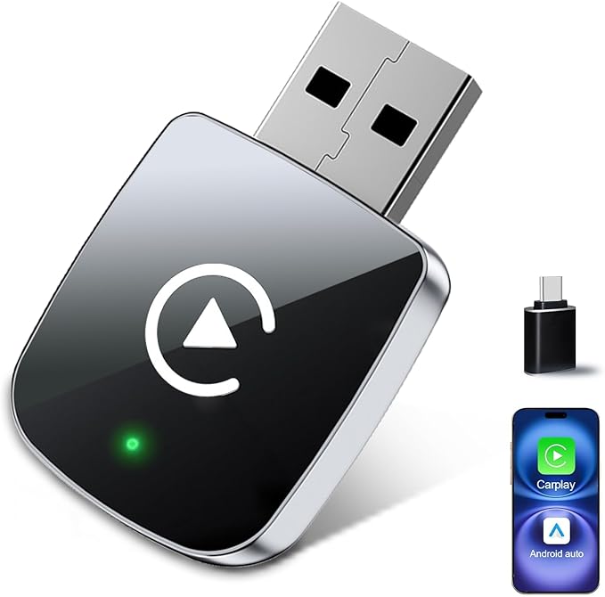 2026 Upgrade Wireless CarPlay Adapter for iPhone,2 in 1 for Apple Carplay and Android Auto Adapter,Convert Wired to Wireless, Plug & Play Mini CarPlay USB to USB-C/Type-C, Stable Control & No Delay by HANTAN