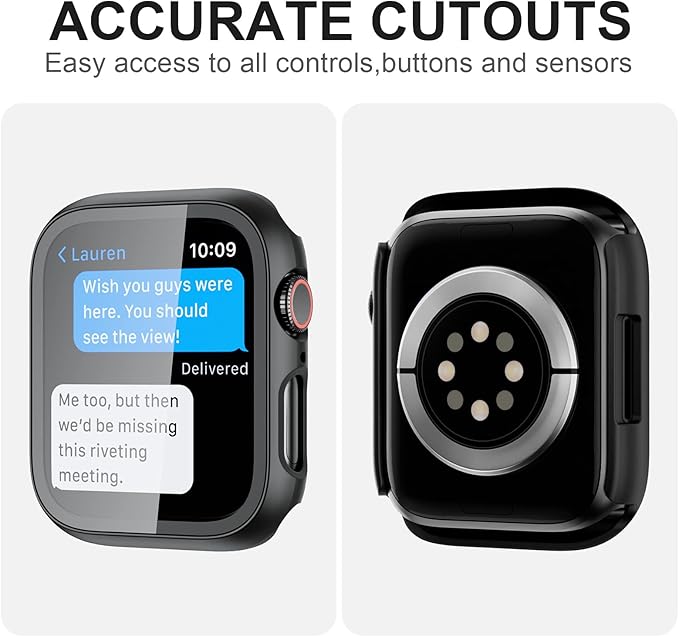 2 Pack Case with Tempered Glass Screen Protector for Apple Watch Series 9/8/7 45mm,JZK Slim Guard Bumper Full Hard PC Protective Cover HD Ultra-Thin Cover for iWatch 9 8 7 45mm Accessories,Black - Image 3