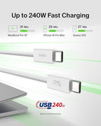 Belkin USB C to USB C Cable, 9.9ft, 240W - Type C Charger, iPhone Charger Cord, Soft, Braided, Flexible for iPhone 17, Galaxy S25, Pixel 10, MacBook, Chromebook, iPad Pro, Switch Steam Deck – White - Image 2