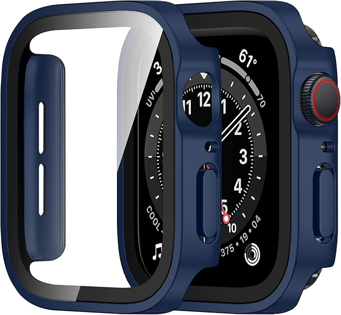Amizee 2 Pack Compatible with Apple Watch Case SE 3/2/1 Series 6/5/4 44mm with Built-in Screen Protector, Ultra-Thin Hard PC Straight Edge Anti-Scratch Protective Cover for iWatch (Matte Blue) by Amizee