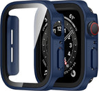 Amizee 2 Pack Compatible with Apple Watch Case SE 3/2/1 Series 6/5/4 44mm with Built-in Screen Protector, Ultra-Thin Hard PC Straight Edge Anti-Scratch Protective Cover for iWatch (Matte Blue) by Amizee