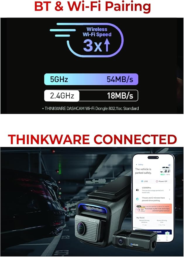 THINKWARE U3000 PRO 2CH 4K HDR Dual Dash Cam Front and Rear - 4K+2K STARVIS 2, Super Night Vision 4.0, Radar Parking Mode, Thermal Protection, 5GHz Wi-Fi and GPS - 64GB MicroSD & OBD Cable Incl - Image 6