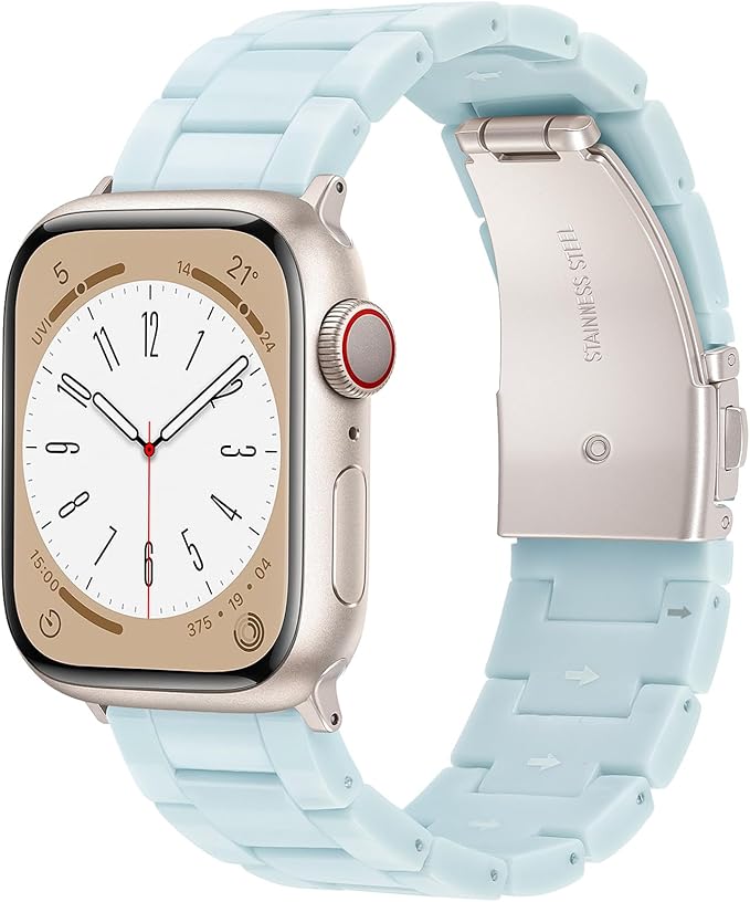 V.R.HOPE Resin Watch Band Compatible with Apple Watch Band for Women 42mm 44mm 45mm 46mm49mm Starlight Fashion Lightweight Bracelet Strap for iWatch Series Ultra3/11/10/9/8/7/6/5/4/3/2/1/SE3(Mint Blue) by VRHOPE